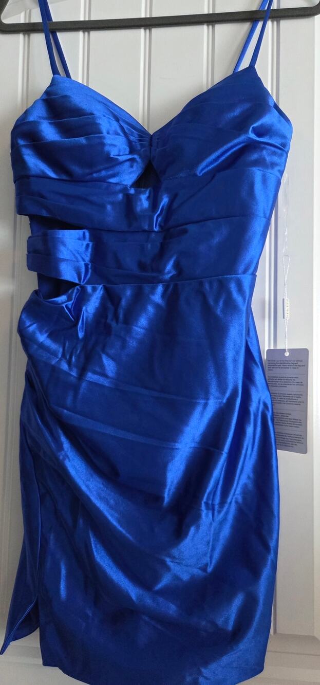 Stacees Ocean Blue Satin Cutout Bodycon Homecoming Mini Dress Size US 4 NWT